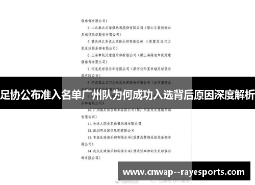 足协公布准入名单广州队为何成功入选背后原因深度解析